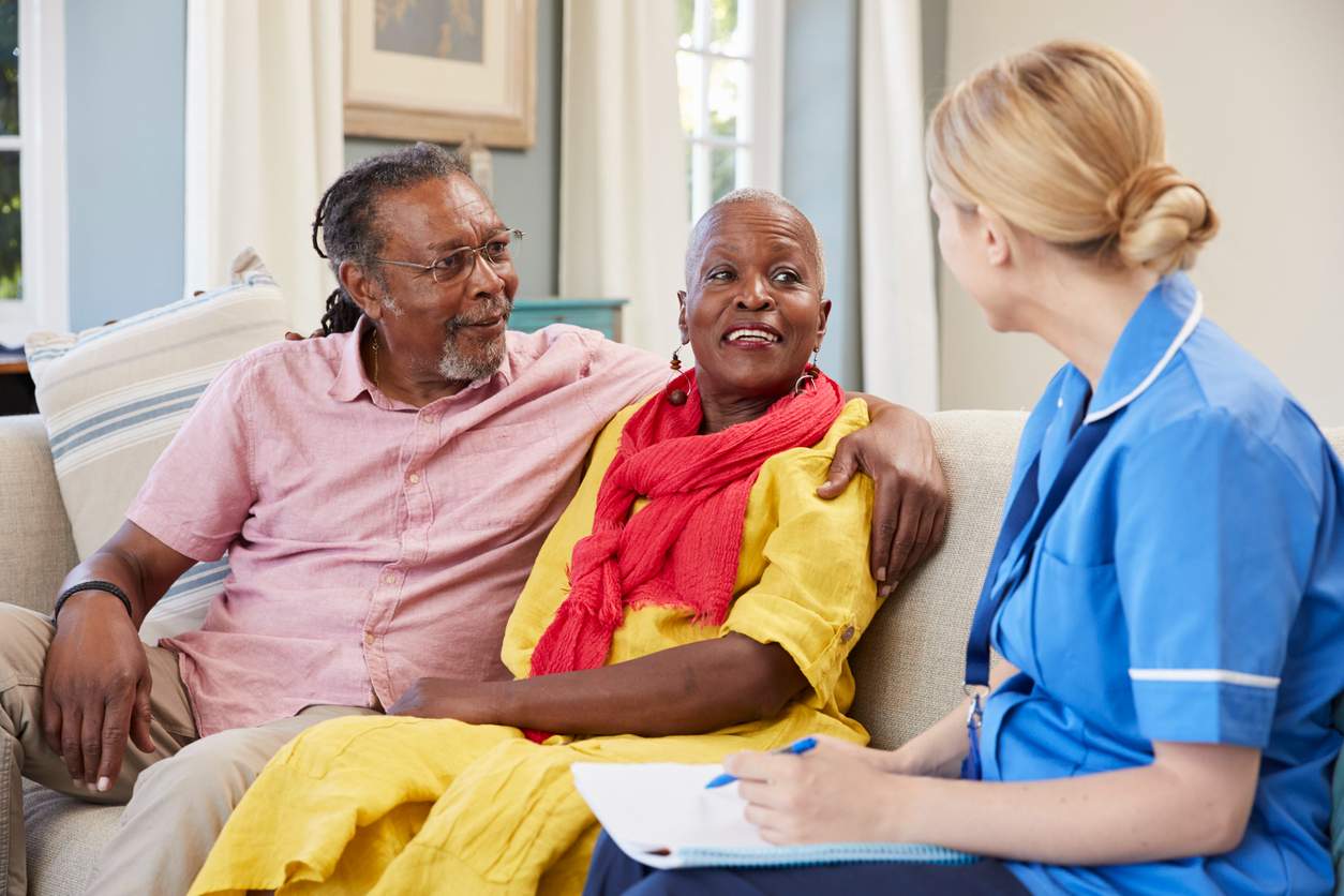 A nurse engages with an elderly woman and a man about Skilled Nursing in Ruston, LA.